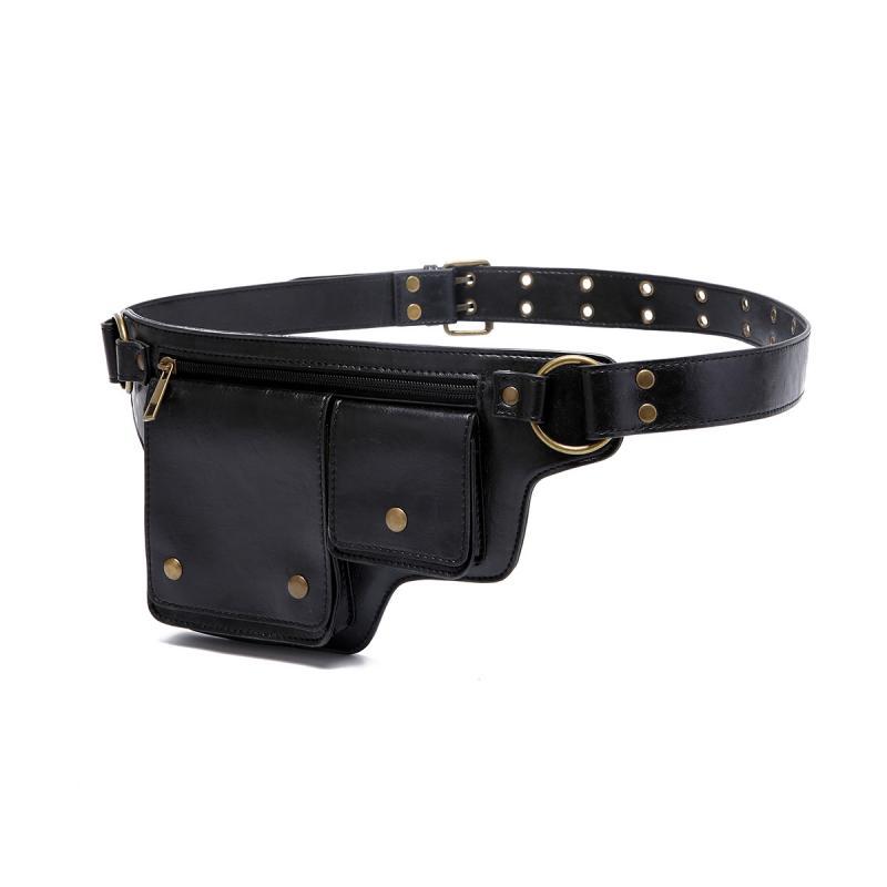 Men's Outdoor Sports Zipper Adjustable Leather Waist Bag