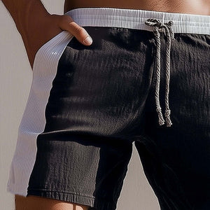 Schwarz-weiße strukturierte Shorts zum Schnüren für Herren