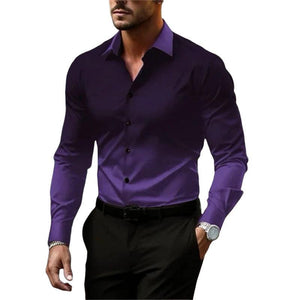 Men's Gradient Lapel Button Loose Long Sleeve Shirt
