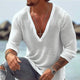 Men's Casual Cotton Linen V-neck Loose Long Sleeve T-shirt