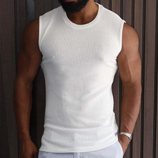 Lässiges Retro-Tanktop für Herren in Volltonfarbe mit Rundhalsausschnitt