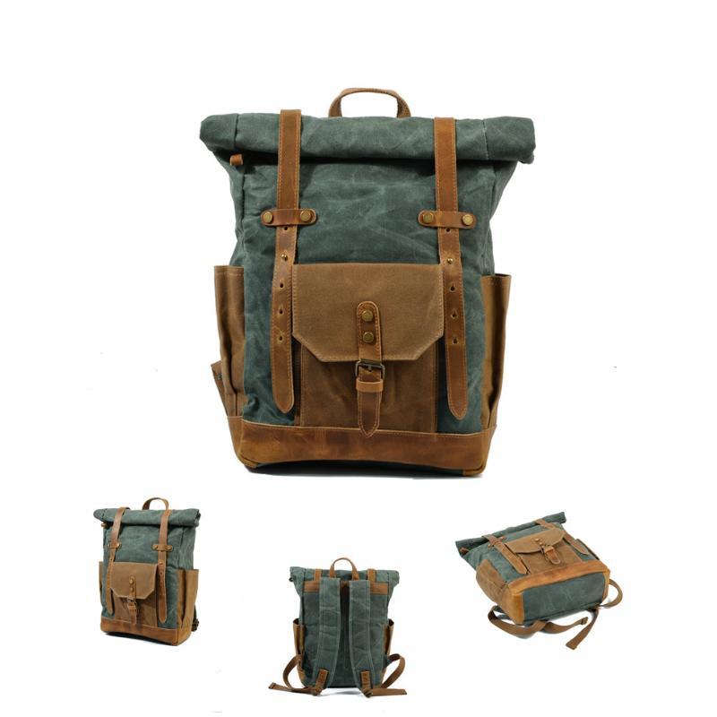 Men's Vintage Contrast Waterproof Canvas Multi-Pocket Backpack