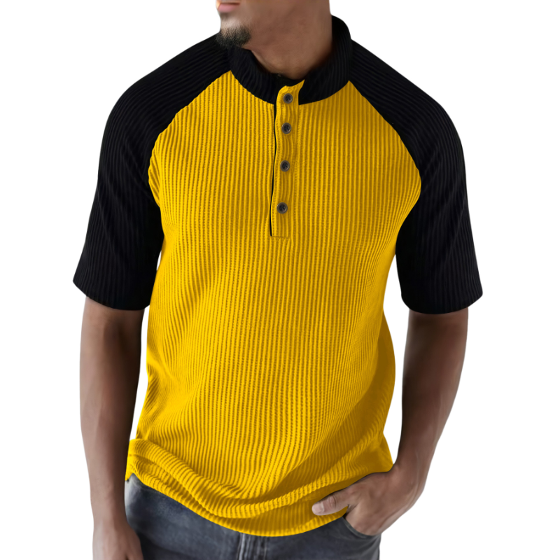 Lässiges Herren-T-Shirt mit Henley-Kragen und kontrastfarbenen, lockeren Kurzarm