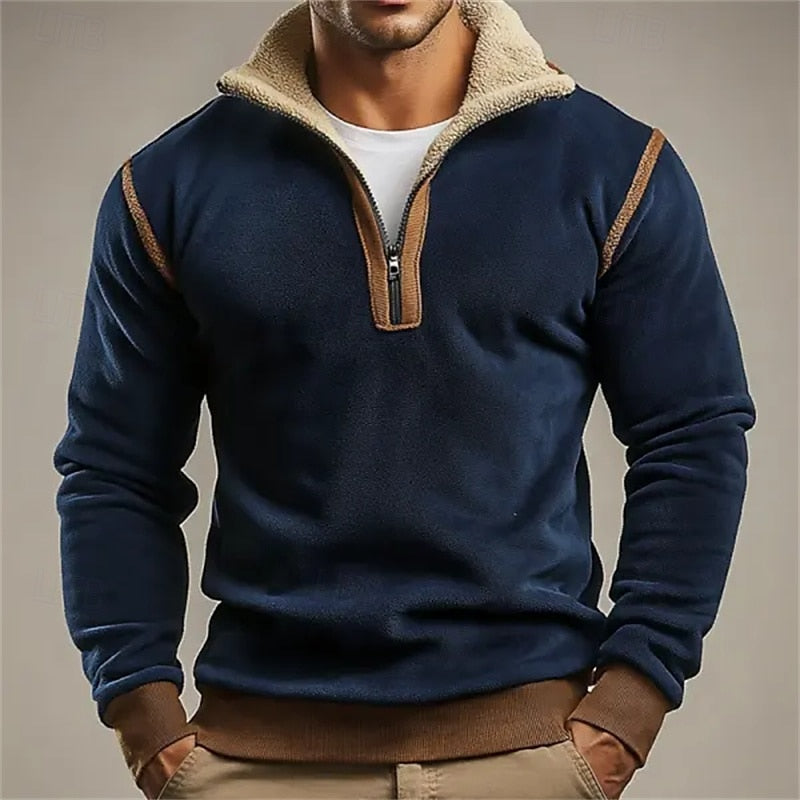 Men's Sweatshirt Quarter Zip Sweatshirt Navy Blue Half Zip Plain Pocket Sports & Outdoor Daily Holiday Streetwear Cool Casual Spring &  Fall Clothing Apparel Hoodies Sweatshirts