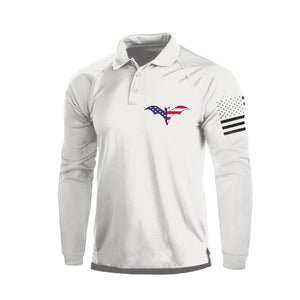 Poloshirt mit langen Ärmeln und USA-Flagge im Raglan-Stil mit 1/4-Knopf