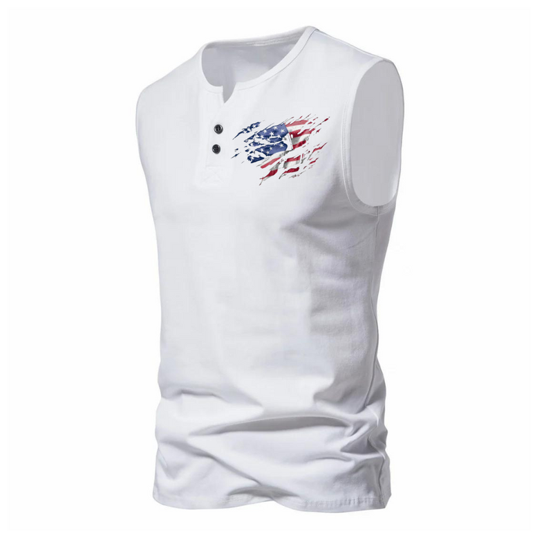 USA FLAG HENRY COLLAR SLEEVELESS T-SHIRT COTTON TANK