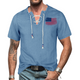 UAS FLAG  V-NECK LACE UP TASSEL DENIM HENRY T-SHIRT TOP