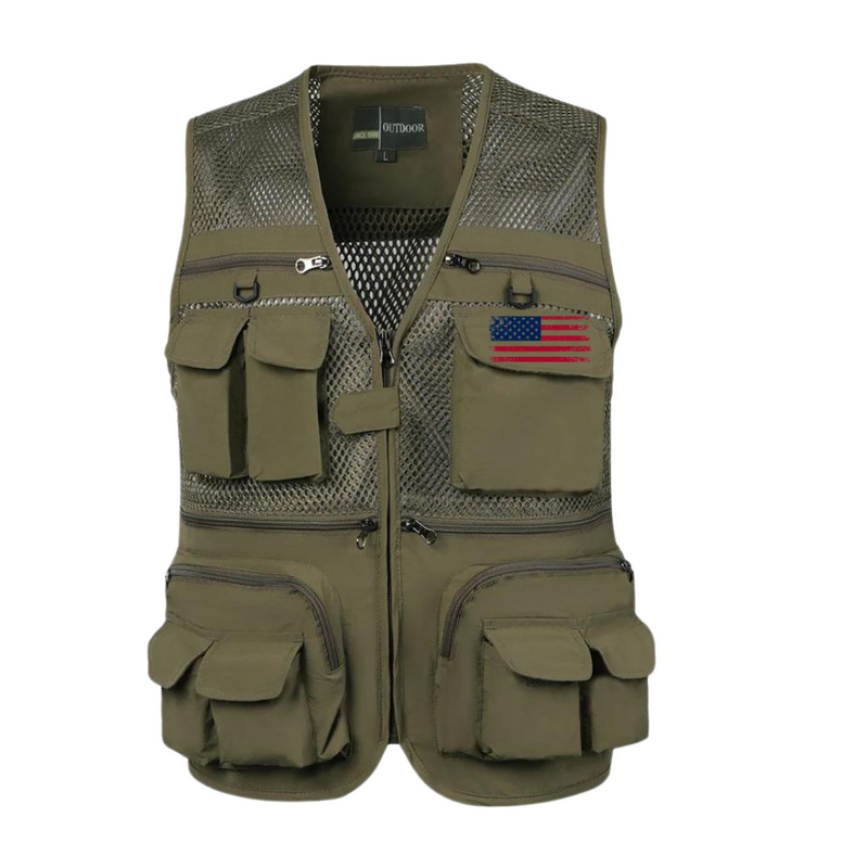 USA FLAG SUMMER MEN'S MULTI POCKET MESH FISHING &TOURISM OUTDOOR VEST