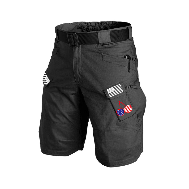 CHERRY USA FLAG TACTICAL MULTI POCKETS 11'' INSEAM PERFORMANCE CARGO SHORTS WITHOUT BUCKLE BELT