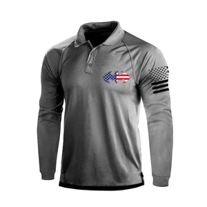 Poloshirt mit rundem Fledermausmuster und USA-Flagge, 1/4-Knopf, Raglanärmel