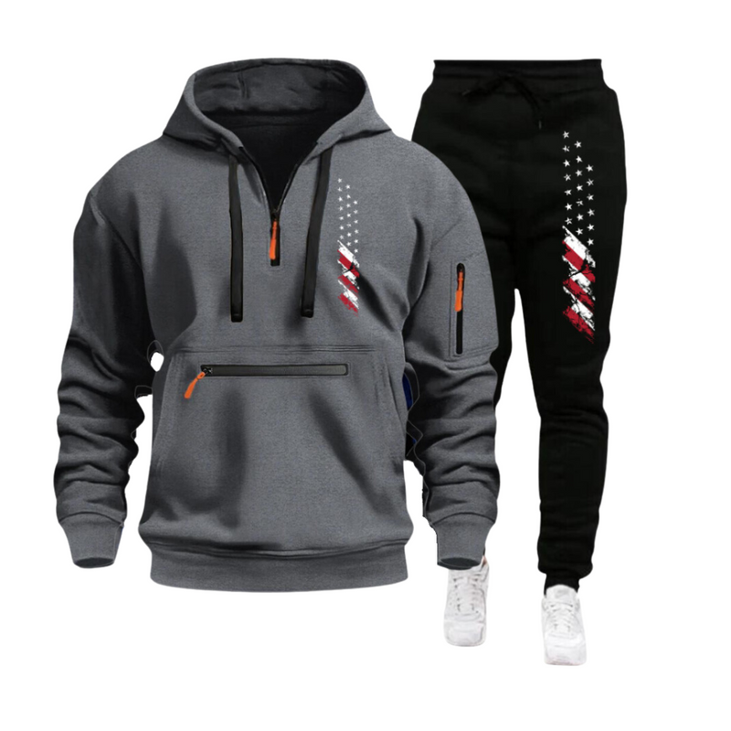 USA FLAG CASUAL SPORTS MULTI ZIPPER ARM POCKET MEN'S SWEATSHIRT HOODIE OUTFIT