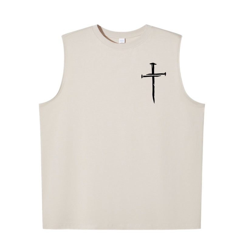 Cross print Men's pure cotton round neck vest