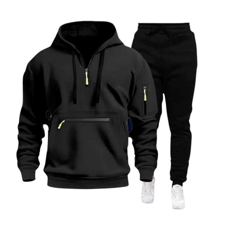 CASUAL SPORTS MULTI ZIPPER ARM POCKET MEN'S SWEATSHIRT HOODIE OUTFIT