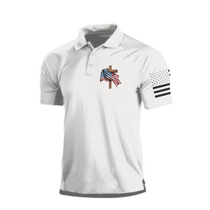 STILVOLLES POLOSHIRT MIT RAGLAN-GRAFIK UND USA-FLAGGE