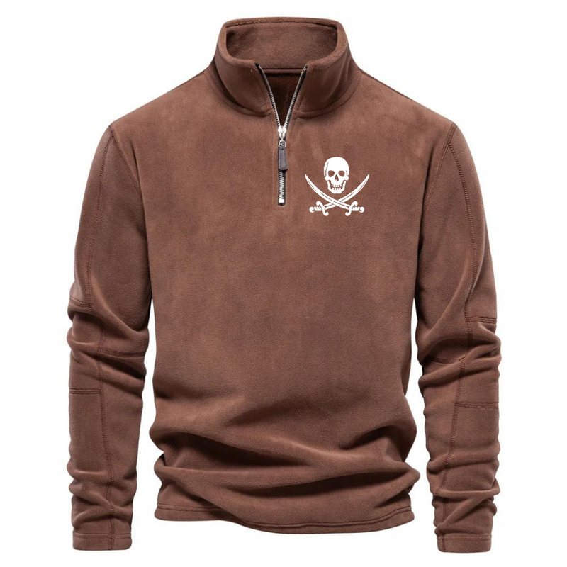 SKULL STAND UP COLLAR HALF ZIPPER LONG SLEEVED SWEATSHIRT