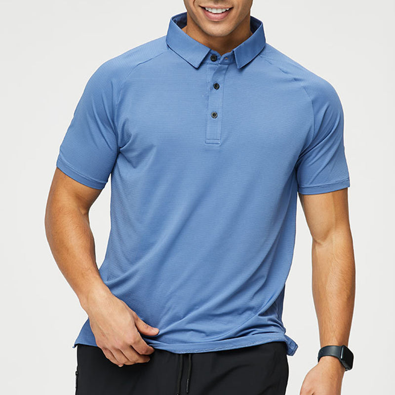 Men's Spliced Polyester Lapel Quick-Dry Polo