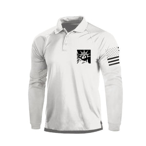 Langarm-Poloshirt mit 1/4-Knopf-Raglan-Motiv und Freiheitsstatue