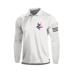 DEFORMEDV POLOSHIRT MIT LANGEN ÄRMELN UND MUSTERDRUCK UND USA-FLAGGE