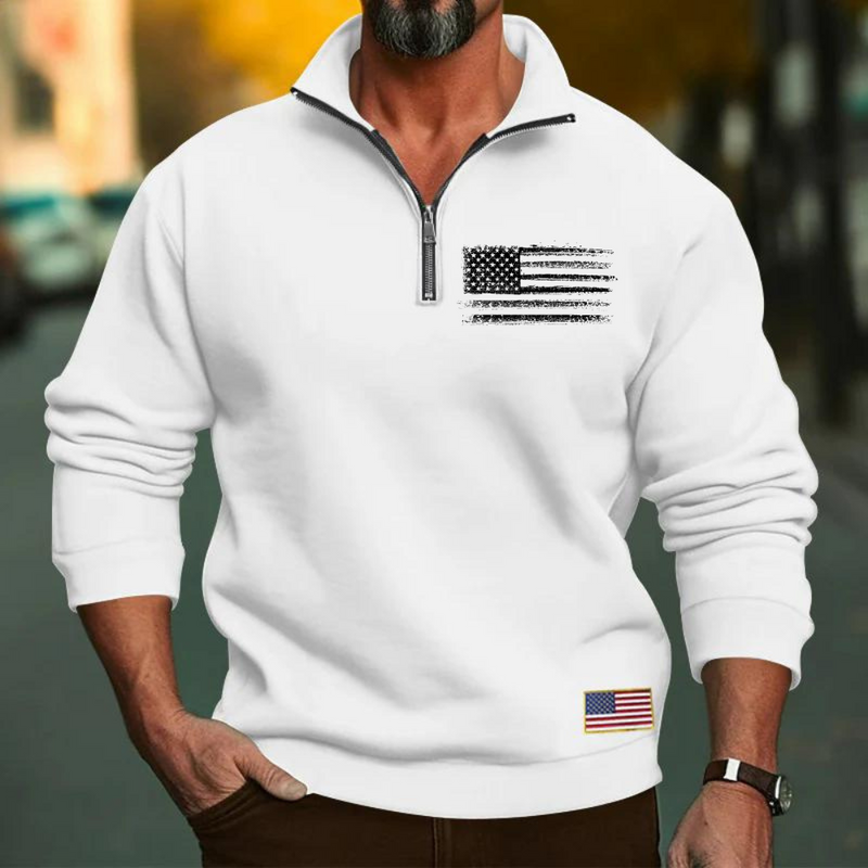 USA FLAG MEN'S CASUAL SPORTS COLLAR LOOSE ZIPPER SWEATERSHIRT