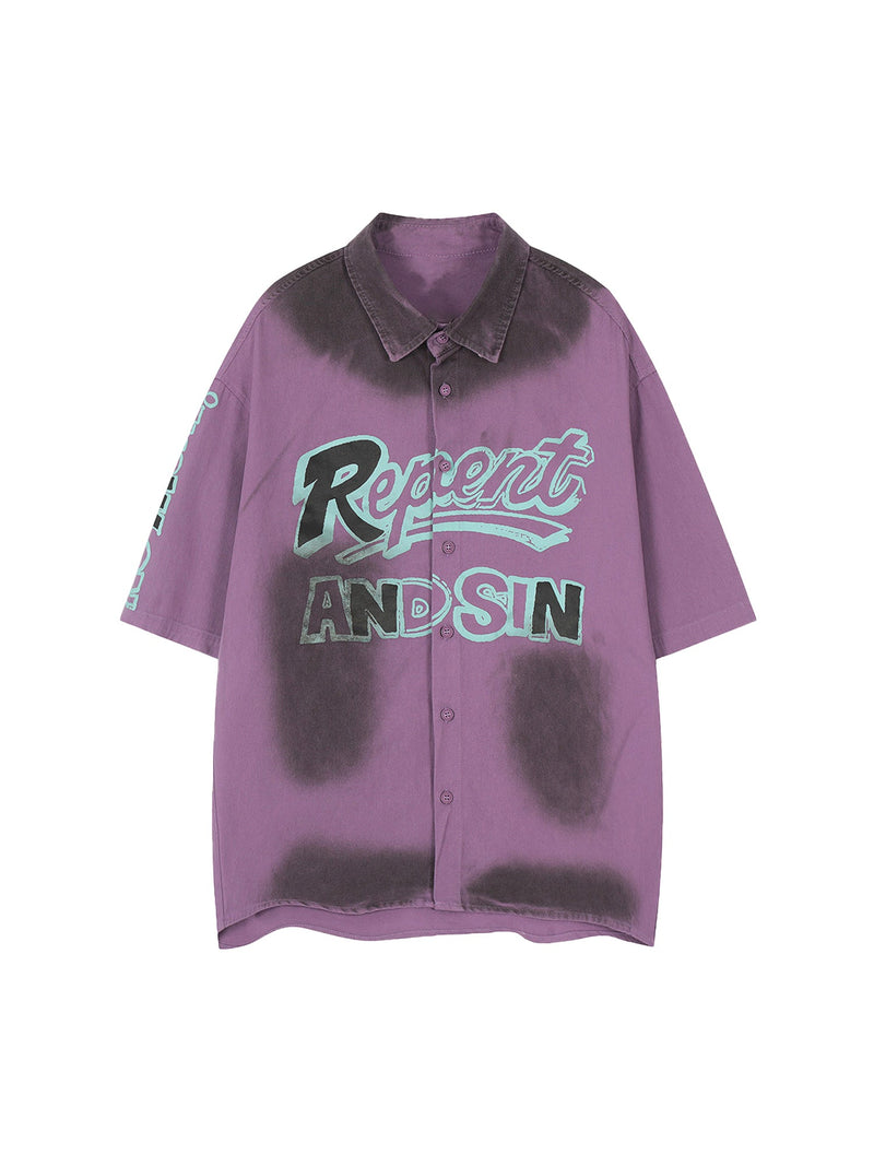 Retro Spray Paint Letter Print Shirt