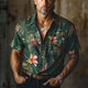 Men's Spring Retro Printed Cotton And Linen Short Sleeve Casual Sports Shirt