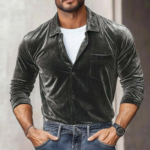 Men's Velvet Lapel Long Sleeve Shirt