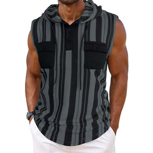 Men's Casual Striped Sleeveless Hooded Tank Top