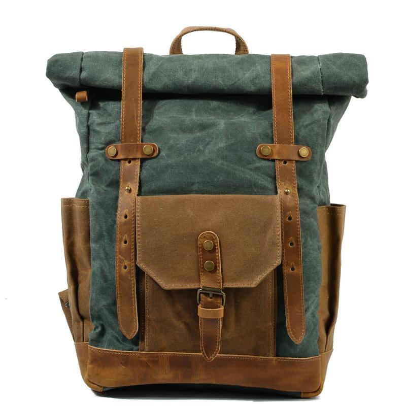 Men's Vintage Contrast Waterproof Canvas Multi-Pocket Backpack