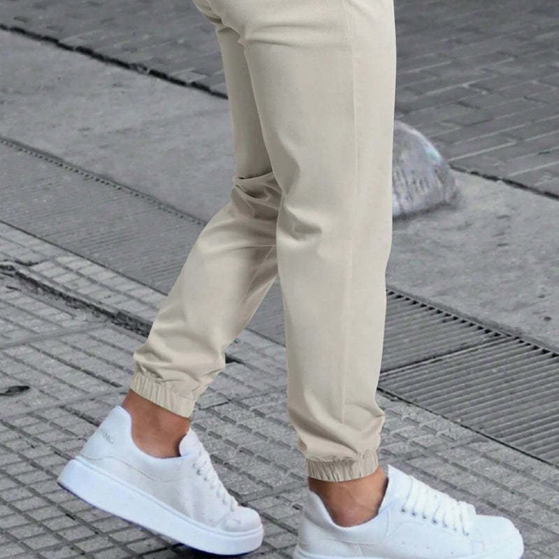 Einfarbige Freizeithose mit elastischer Taille für Herren 