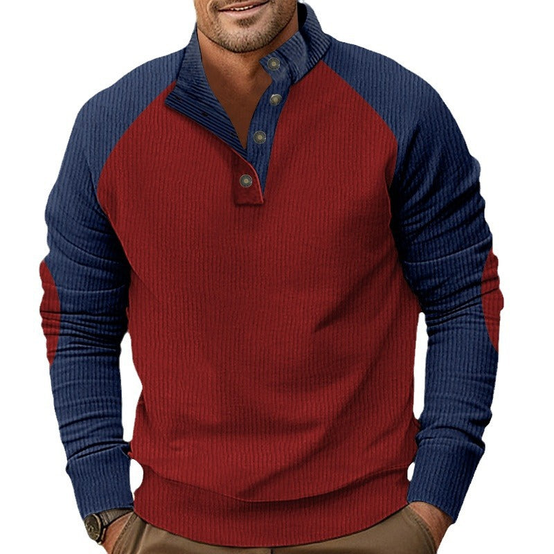 MEN'S OUTDOOR RAGLAN SLEEVE CASUAL STAND COLLAR LOOSE CORDUROY LONG SLEEVED SWEATSHIRT