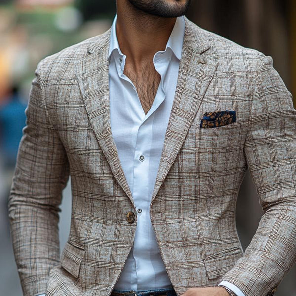 Herrenmode Retro Karierter Blazer mit Revers und einem Knopf