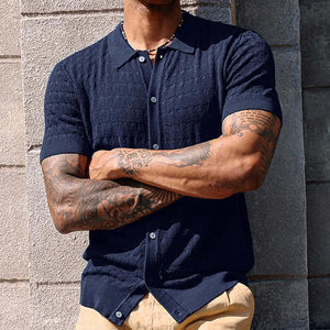 Men's Solid Color Knitted Short Sleeve POLO Shirt