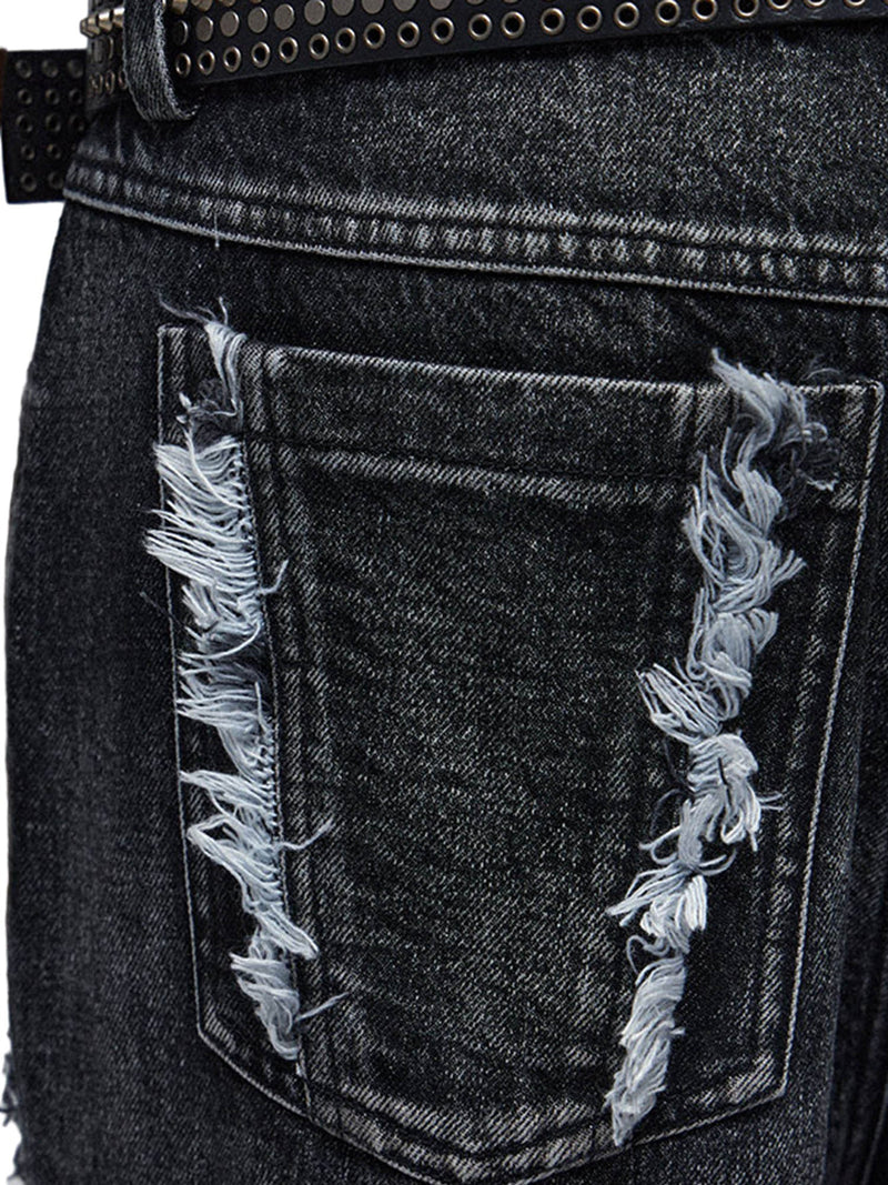 Retro Multi-Pull Washed Distressed Tassel Jeans