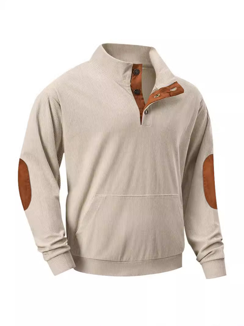 MEN'S CORDUROY MEN'S SWEATSHIRT EMBROIDERED HENLEY SHIRT