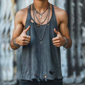 Herren-Tanktop mit Rundhalsausschnitt und Lochmuster im Retro-Look