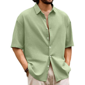 Men's Casual Solid Hawaiian Short Sleeve Shirt