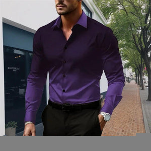 Men's Gradient Lapel Button Loose Long Sleeve Shirt