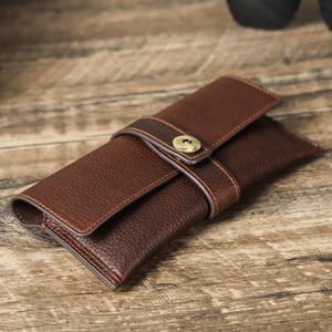 Men's Portable Handmade Top Layer Cowhide Magnetic Buckle Glasses Storage Bag