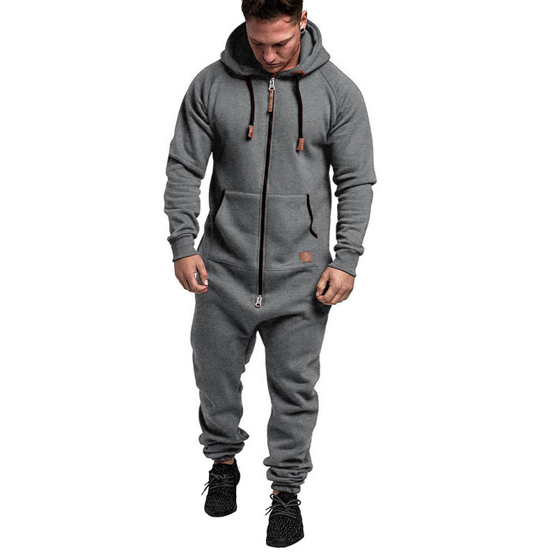 MEN'S HOODED FLEECE JUMPSUIT SOLID COLOR COLOR BLOCKED CASUAL MEN'S SUIT JUMPSUIT