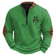 Men's Vintage St. Patrick's Day Shamrock Embroidery Contrast Color Zipper Henley Sweatshirt