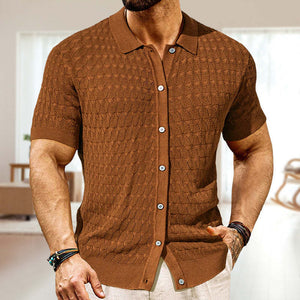 Men's Solid Color Knitted Short Sleeve POLO Shirt