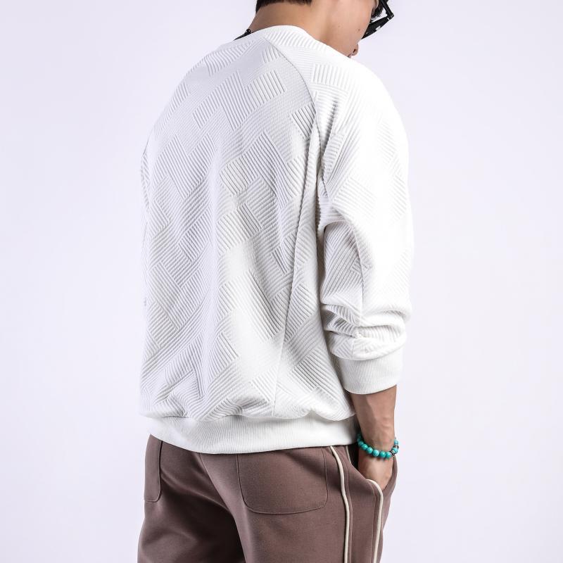 Men's Solid Color Textured Round Neck Long Sleeve T-shirt