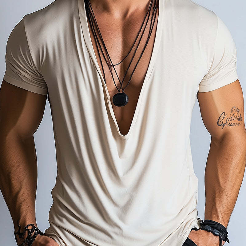 Men's Spring Fashion Simple Swing Collar Short Sleeve T-shirt