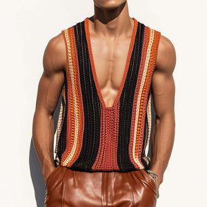 Lässiges Retro-Strick-Tanktop mit Streifen für Herren