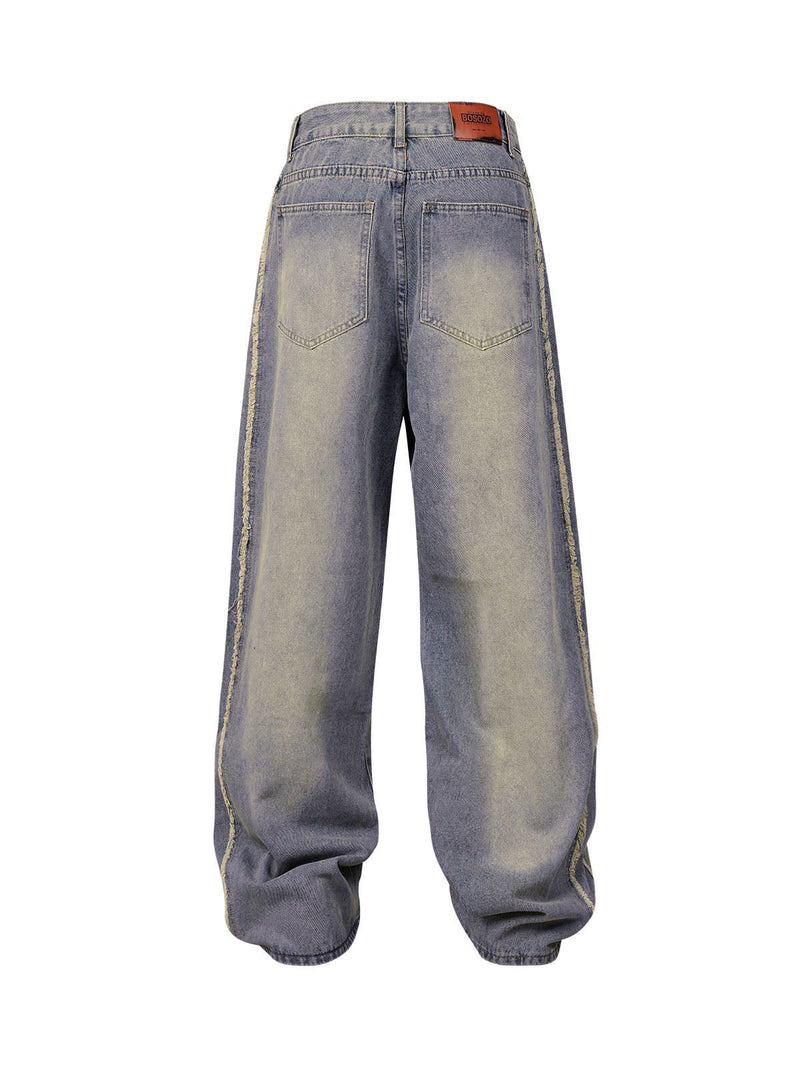 Washed Distressed Raw Edge Baggy Jeans