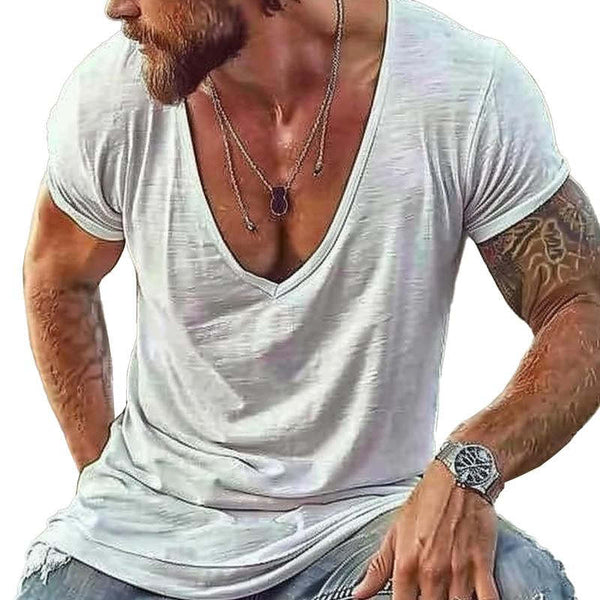Men's Casual Cotton Blended V Neck Short Sleeve T-Shirt