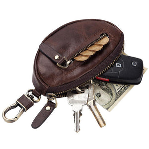 Men's Classic Cowhide Car Key Zipper Wallet