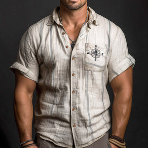 Men's Compass Embroidered Light Linen Shirt