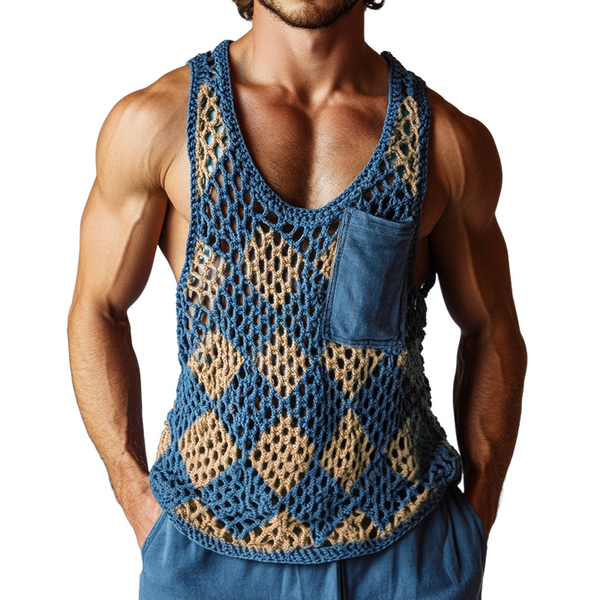 Herren-Tanktop mit Rundhalsausschnitt und Vintage-Diamantmuster
