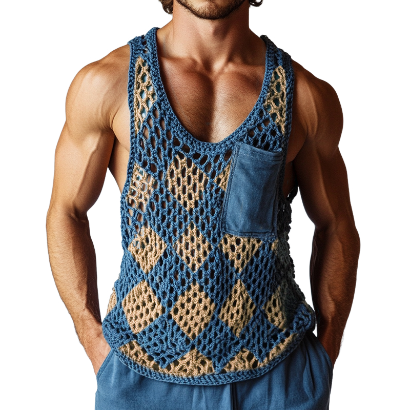Herren-Tanktop mit Rundhalsausschnitt und Vintage-Diamantmuster